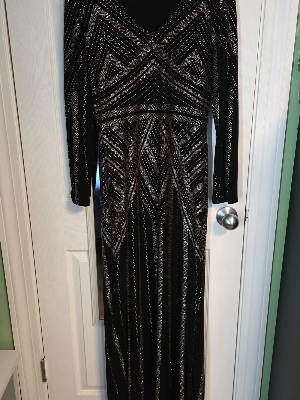 MARINA Black Long Sleeve Evening Gown